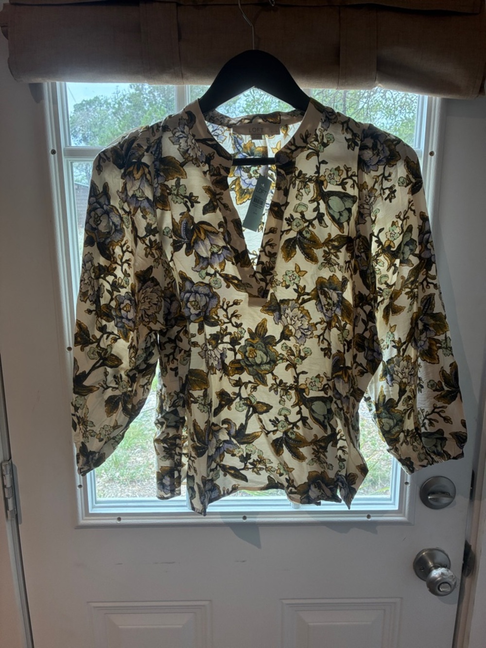 LOFT Floral Peplum Blouse in Cream, Green, Blue